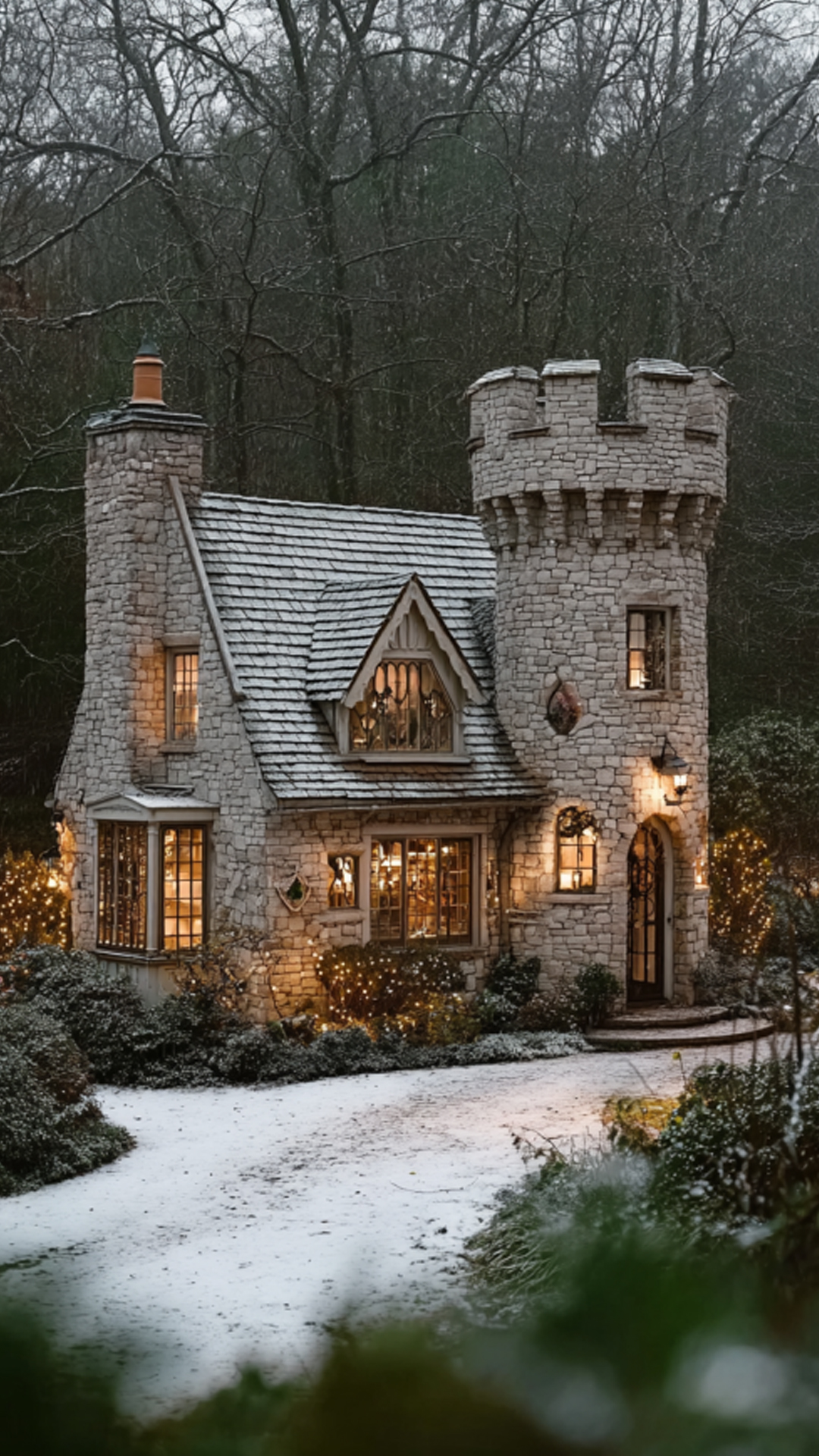 A Fairytale Stone Cottage in the Winter Forest